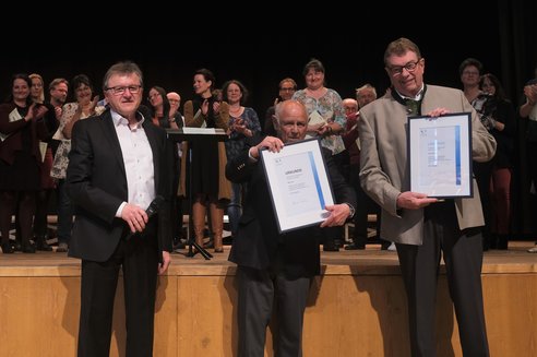 BSB Präsident Seebacher mit den neuen Ehrenmitgliedern Prof. Max Frey und Dr. Hans Billo (v.l.n.r.)